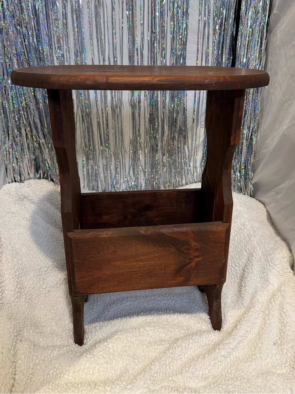 Rustic Wooden Side Table with Magazine Holder - Brown - Picture 1 of 12